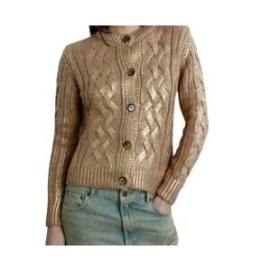 Zara Metallic Gold Cable Knit Cardigan